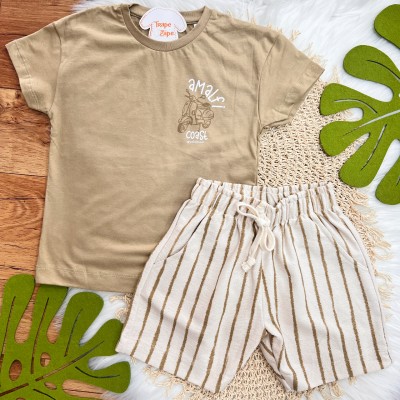 Conj. Camiseta Amalfi Coast e Bermuda Listrada - Cappuccino